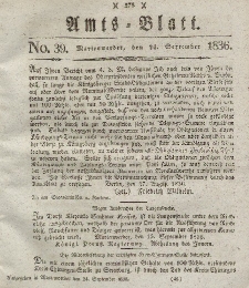 Amts-Blatt der Königl. Regierung zu Marienwerder, 23. September 1836, No. 39.