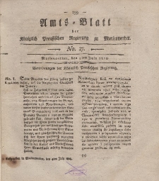 Amts-Blatt der Königl. Preuß. Regierung zu Marienwerder, 3. Juli 1818, No. 27.