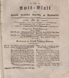 Amts-Blatt der Königl. Preuß. Regierung zu Marienwerder, 17. Juli 1818, No. 29.