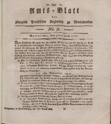 Amts-Blatt der Königl. Preuß. Regierung zu Marienwerder, 31. Juli 1818, No. 31.