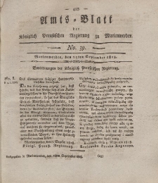 Amts-Blatt der Königl. Preuß. Regierung zu Marienwerder, 25. September 1818, No. 39.