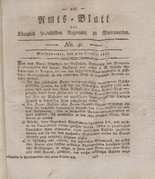 Amts-Blatt der Königl. Preuß. Regierung zu Marienwerder, 9. Oktober 1818, No. 41.