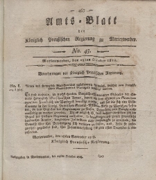 Amts-Blatt der Königl. Preuß. Regierung zu Marienwerder, 23. Oktober 1818, No. 43.