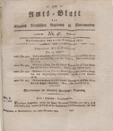 Amts-Blatt der Königl. Preuß. Regierung zu Marienwerder, 20. November 1818, No. 47.
