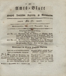 Amts-Blatt der Königl. Preuß. Regierung zu Marienwerder, 10. September 1819, No. 37.