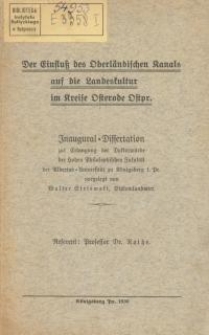 Der Einfluss des Oberländischen Kanals auf die Landeskultur im Kreise Osterode Ostpr.