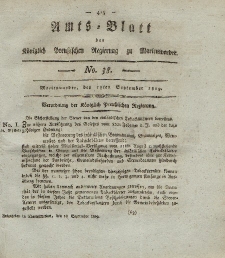 Amts-Blatt der Königl. Preuß. Regierung zu Marienwerder, 17. September 1819, No. 38.