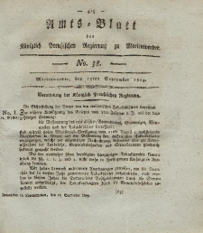 Amts-Blatt der Königl. Preuß. Regierung zu Marienwerder, 17. September 1819, No. 38.