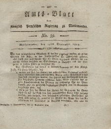 Amts-Blatt der Königl. Preuß. Regierung zu Marienwerder, 24. September 1819, No. 39.