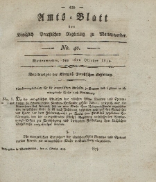 Amts-Blatt der Königl. Preuß. Regierung zu Marienwerder, 1. Oktober 1819, No. 40.