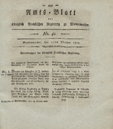 Amts-Blatt der Königl. Preuß. Regierung zu Marienwerder, 15. Oktober 1819, No. 42.