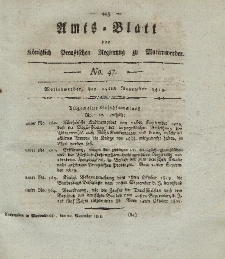 Amts-Blatt der Königl. Preuß. Regierung zu Marienwerder, 19. November 1819, No. 47.