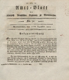 Amts-Blatt der Königl. Preuß. Regierung zu Marienwerder, 10. Dezember 1819, No. 50.