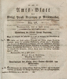 Amts-Blatt der Königl. Preuß. Regierung zu Marienwerder, 7. Juli 1826, No. 27.