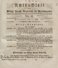 Amts-Blatt der Königl. Preuß. Regierung zu Marienwerder, 14. Juli 1826, No. 28.