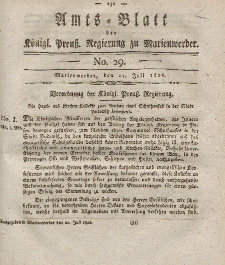 Amts-Blatt der Königl. Preuß. Regierung zu Marienwerder, 21. Juli 1826, No. 29.