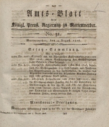 Amts-Blatt der Königl. Preuß. Regierung zu Marienwerder, 4. August 1826, No. 31.