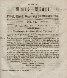Amts-Blatt der Königl. Preuß. Regierung zu Marienwerder, 25. August 1826, No. 34.