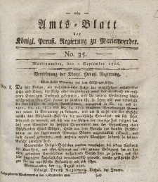 Amts-Blatt der Königl. Preuß. Regierung zu Marienwerder, 1. September 1826, No. 35.