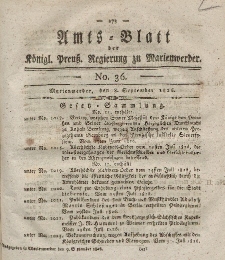 Amts-Blatt der Königl. Preuß. Regierung zu Marienwerder, 8. September 1826, No. 36.