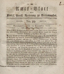 Amts-Blatt der Königl. Preuß. Regierung zu Marienwerder, 29. September 1826, No. 39.