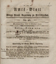 Amts-Blatt der Königl. Preuß. Regierung zu Marienwerder, 6. Oktober 1826, No. 40.