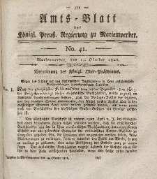 Amts-Blatt der Königl. Preuß. Regierung zu Marienwerder, 13. Oktober 1826, No. 41.