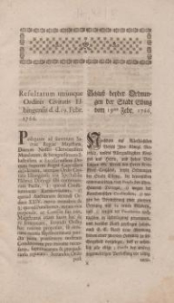 Schluss beyder Ordnungen der Stadt Elbing vom 19-ten Febr. 1766