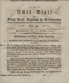 Amts-Blatt der Königl. Preuß. Regierung zu Marienwerder, 27. Oktober 1826, No. 42.