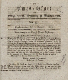 Amts-Blatt der Königl. Preuß. Regierung zu Marienwerder, 3. November 1826, No. 43.