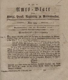 Amts-Blatt der K&ouml;nigl. Preu&szlig;. Regierung zu Marienwerder, 10. November 1826, No. 44.