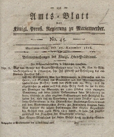 Amts-Blatt der Königl. Preuß. Regierung zu Marienwerder, 17. November 1826, No. 45.