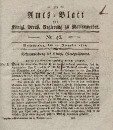 Amts-Blatt der Königl. Preuß. Regierung zu Marienwerder, 24. November 1826, No. 46.