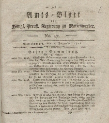 Amts-Blatt der Königl. Preuß. Regierung zu Marienwerder, 1. Dezember 1826, No. 47.