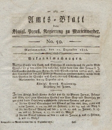 Amts-Blatt der Königl. Preuß. Regierung zu Marienwerder, 22. Dezember 1826, No. 50.
