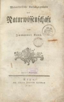 Methaphysische Anfangsgründe der Naturwissenschaft