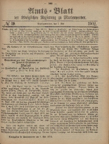 Amts-Blatt der Königlichen Regierung zu Marienwerder, 7. Mai 1902, No. 19.