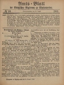 Amts-Blatt der Königlichen Regierung zu Marienwerder, 20. August 1902, No. 34.