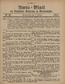 Amts-Blatt der Königlichen Regierung zu Marienwerder, 17. September 1902, No. 38.