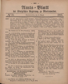 Amts-Blatt der Königlichen Regierung zu Marienwerder, 15. August 1900, No. 33.