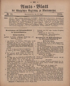 Amts-Blatt der Königlichen Regierung zu Marienwerder, 22. August 1900, No. 34.