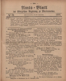 Amts-Blatt der Königlichen Regierung zu Marienwerder, 26. September 1900, No. 39.