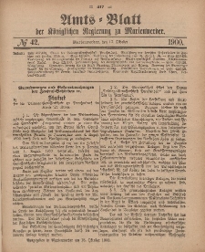 Amts-Blatt der Königlichen Regierung zu Marienwerder, 17. Oktober 1900, No. 42.