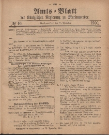 Amts-Blatt der Königlichen Regierung zu Marienwerder, 14. November 1900, No. 46.