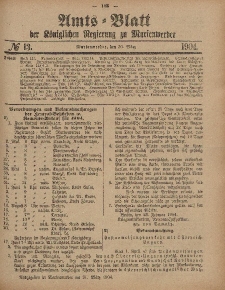Amts-Blatt der Königlichen Regierung zu Marienwerder, 30. März 1904, No. 13.