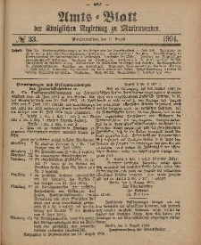 Amts-Blatt der Königlichen Regierung zu Marienwerder, 17. August 1904, No. 33.