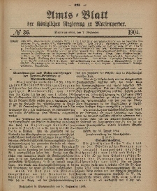 Amts-Blatt der Königlichen Regierung zu Marienwerder, 7. September 1904, No. 36.