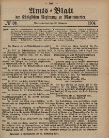 Amts-Blatt der Königlichen Regierung zu Marienwerder, 28. September 1904, No. 39.