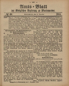 Amts-Blatt der Königlichen Regierung zu Marienwerder, 30. November 1904, No. 48.