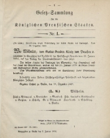 Gesetz-Sammlung für die Königlichen Preussischen Staaten, 2. Januar, 1890, nr. 1.